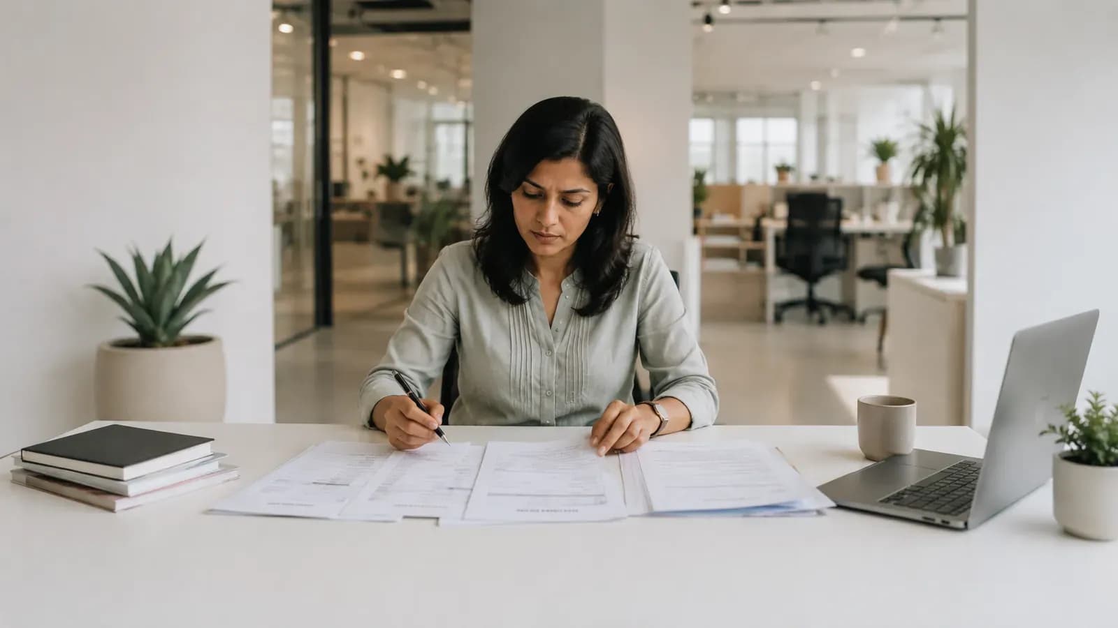 Person preparing documents at a desk